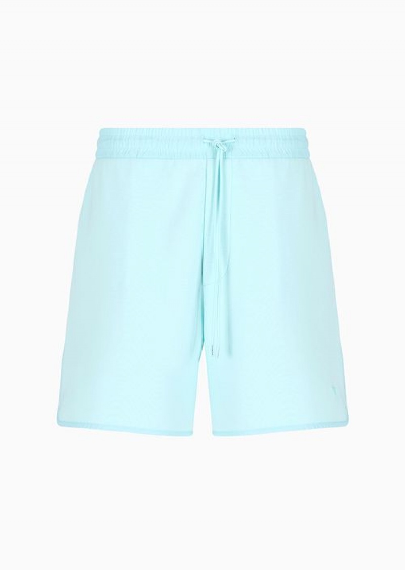 Aqua Blue Emporio Armani Micro-eagle Embroidered Double Jersey Drawstring Shorts | EA-SN58304