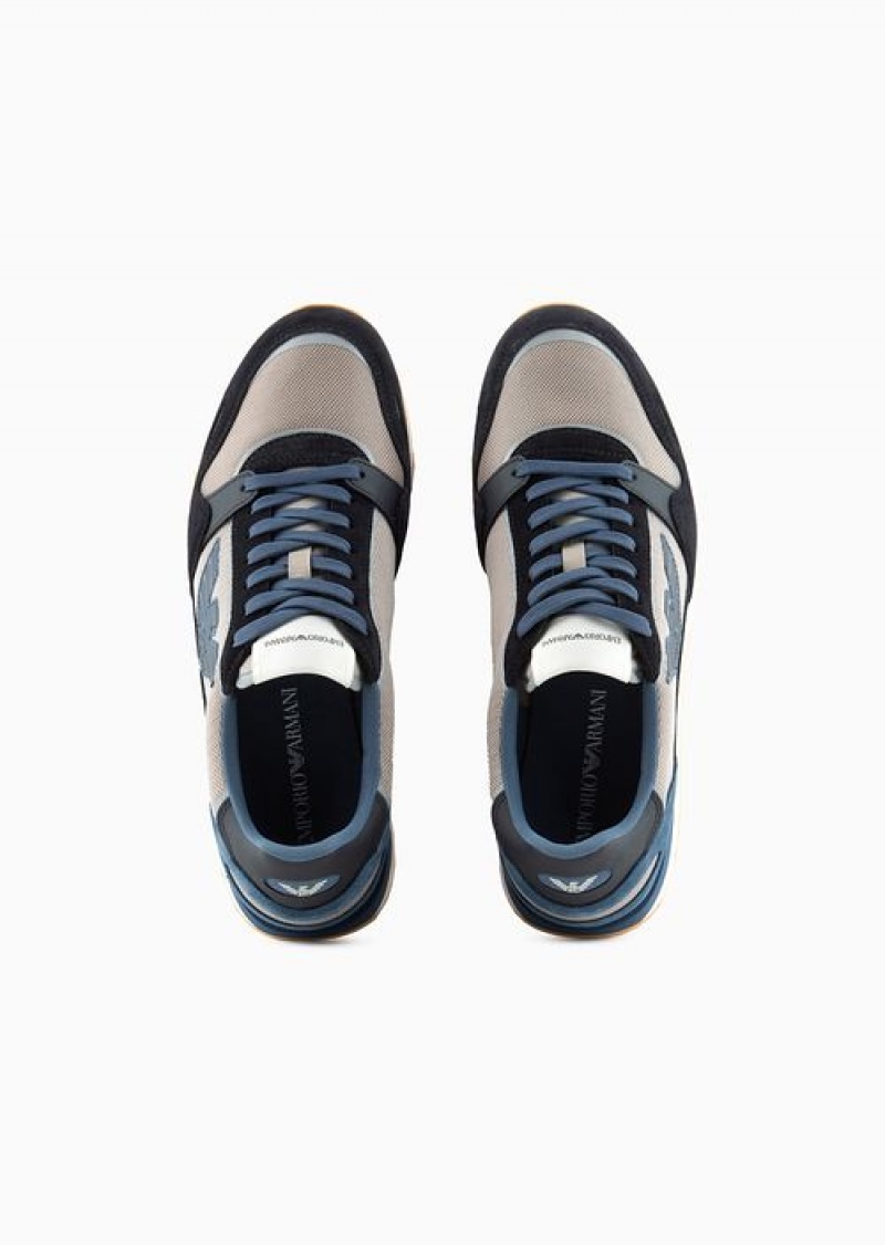 Avorio Emporio Armani Mesh Sneakers With Suede Details And Eagle Patch | EA-SN58992