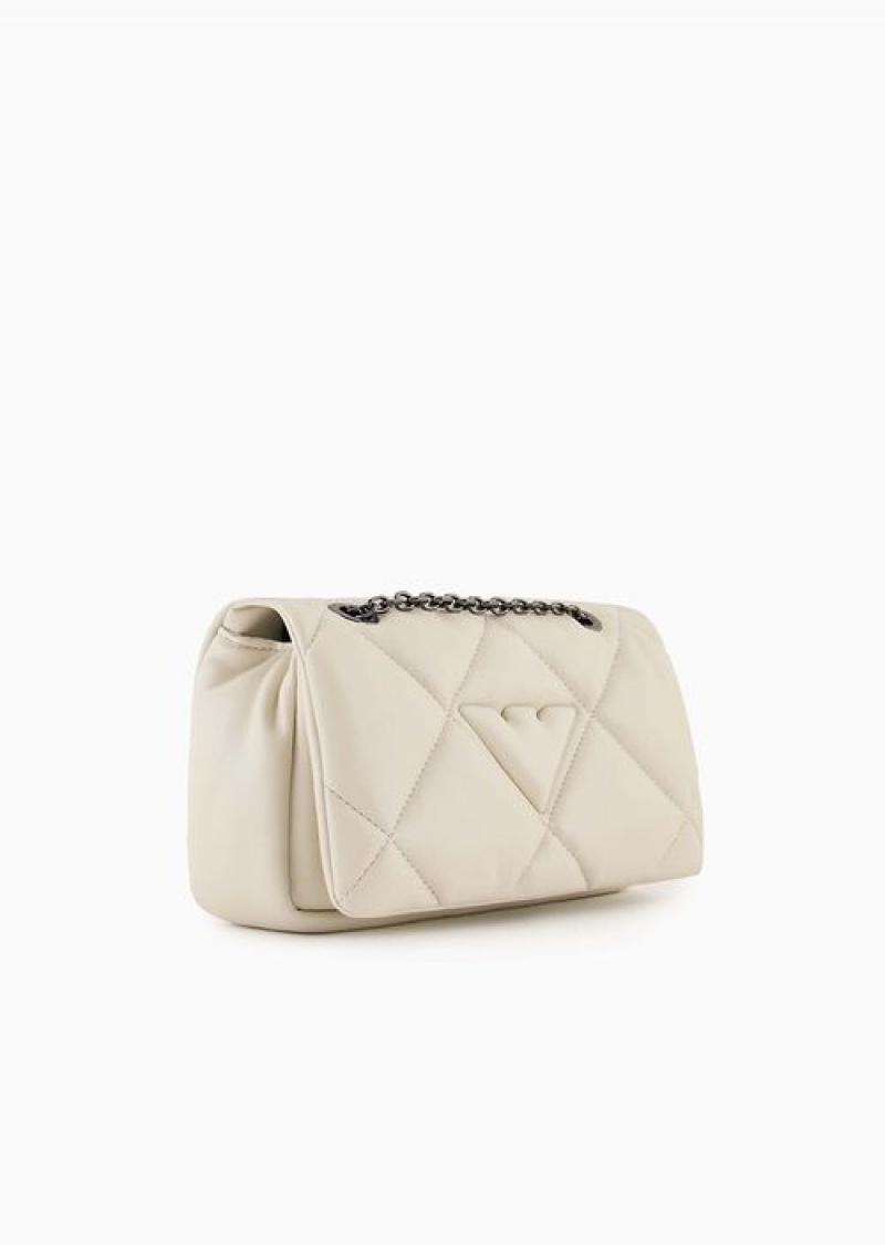 Avorio Emporio Armani Quilted Nappa Leather-effect Mini Bag With Flap | EA-SN57434