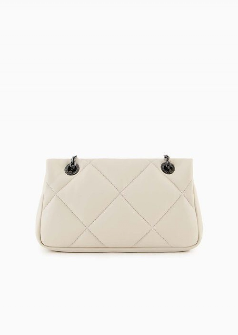 Avorio Emporio Armani Quilted Nappa Leather-effect Mini Bag With Flap | EA-SN57434