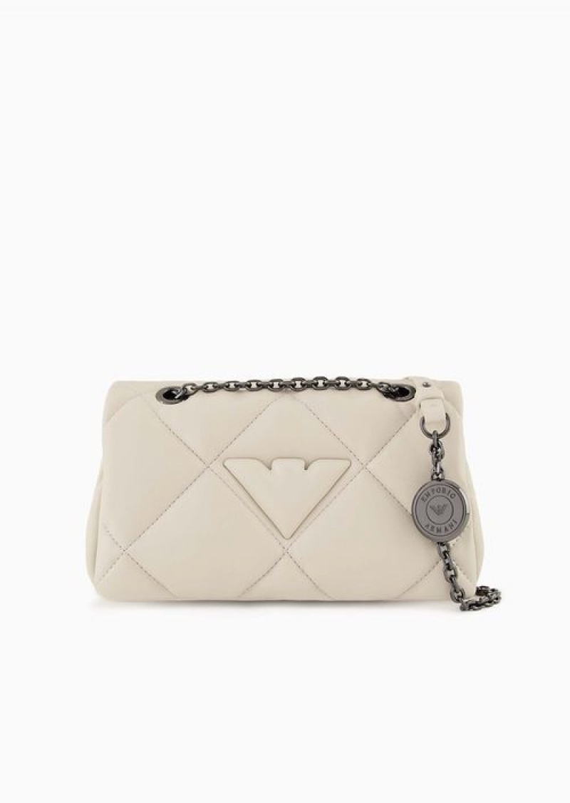 Avorio Emporio Armani Quilted Nappa Leather-effect Mini Bag With Flap | EA-SN57434