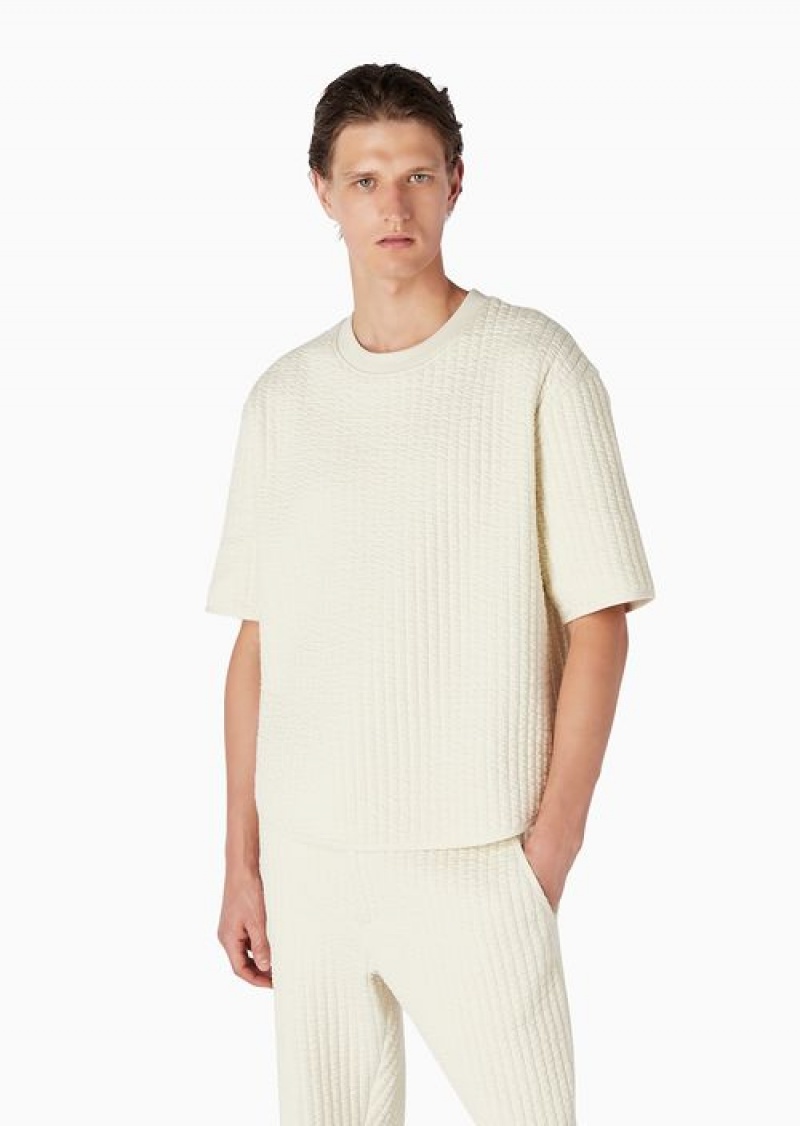 Avorio Emporio Armani Short-sleeved Jumper In Ribbed Quilted Fabric | EA-SN58579