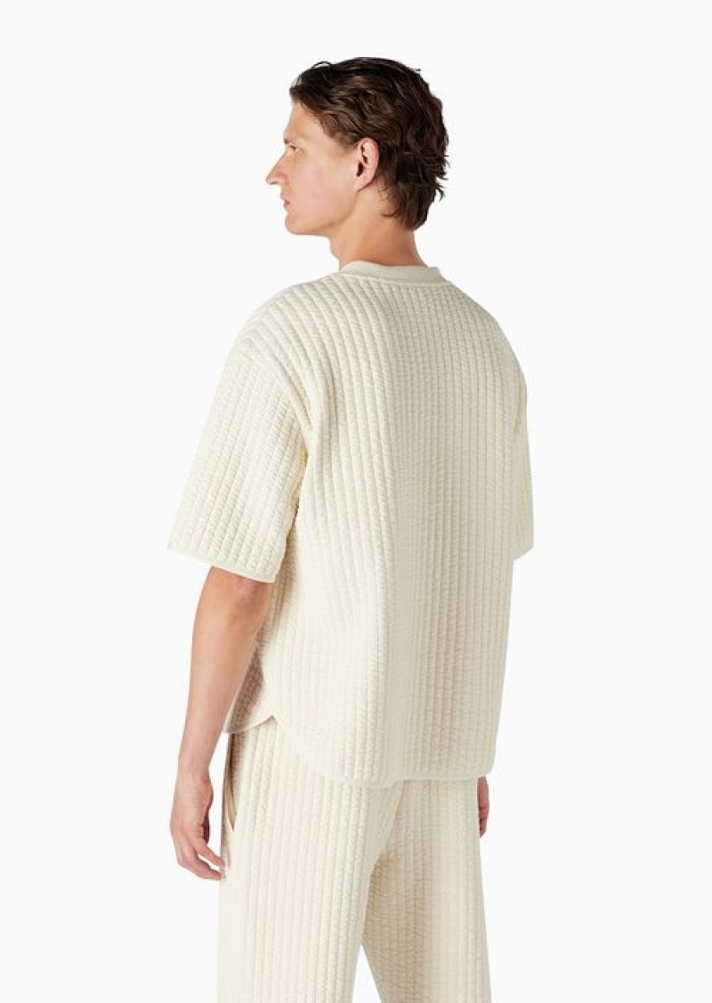 Avorio Emporio Armani Short-sleeved Jumper In Ribbed Quilted Fabric | EA-SN58579