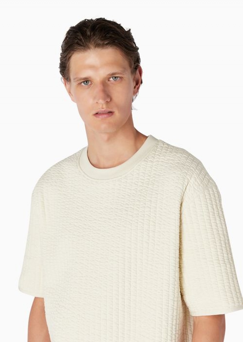 Avorio Emporio Armani Short-sleeved Jumper In Ribbed Quilted Fabric | EA-SN58579