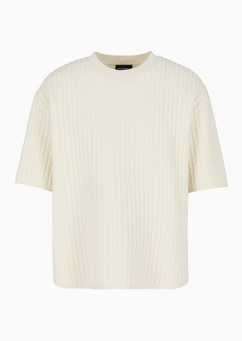 Avorio Emporio Armani Short-sleeved Jumper In Ribbed Quilted Fabric | EA-SN58579