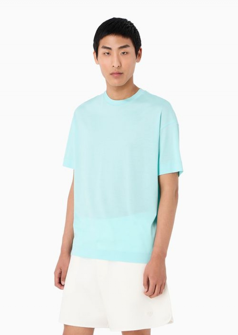 Azure Emporio Armani Asv Loose-fit T-shirt In A Lyocell Jersey Blend | EA-SN58654