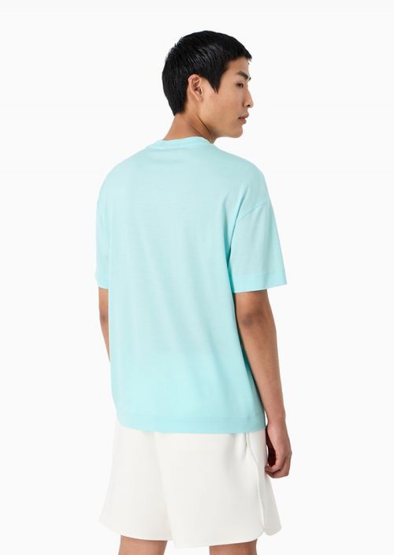 Azure Emporio Armani Asv Loose-fit T-shirt In A Lyocell Jersey Blend | EA-SN58654