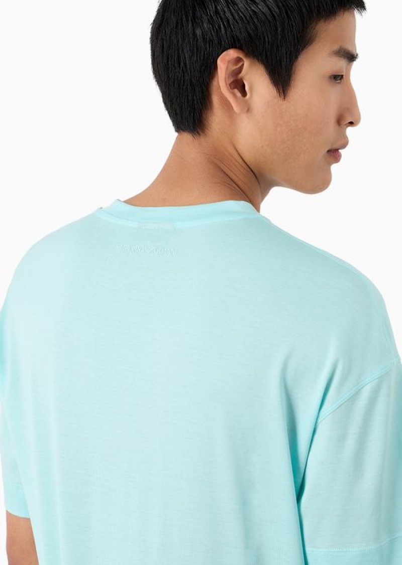 Azure Emporio Armani Asv Loose-fit T-shirt In A Lyocell Jersey Blend | EA-SN58654