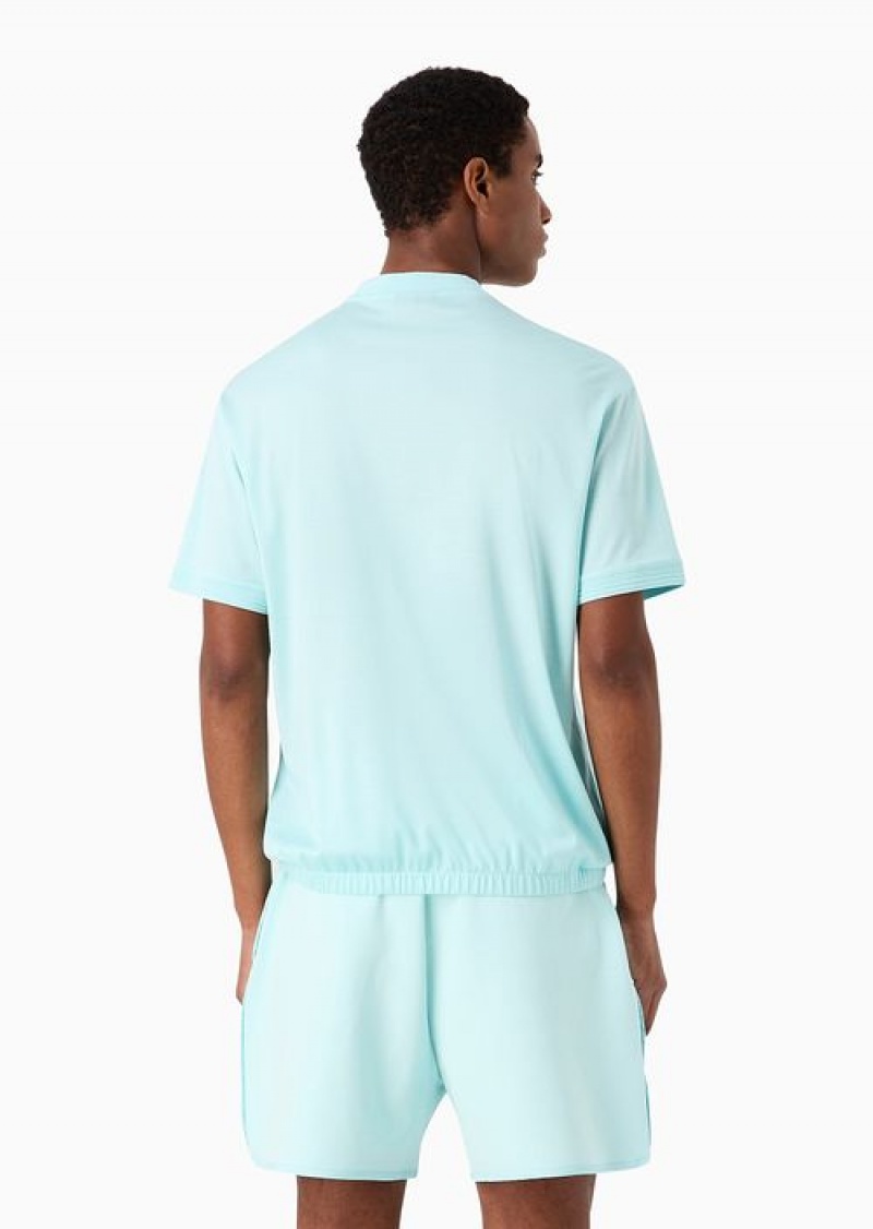 Azure Emporio Armani Asv Lyocell-blend Jersey T-shirt With Grandad Collar | EA-SN58434