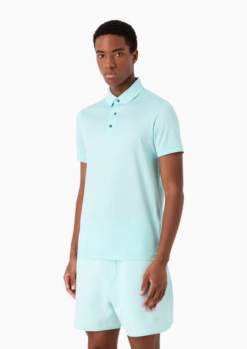 Azure Emporio Armani Asv Lyocell-blend Jersey Polo Shirt | EA-SN58439