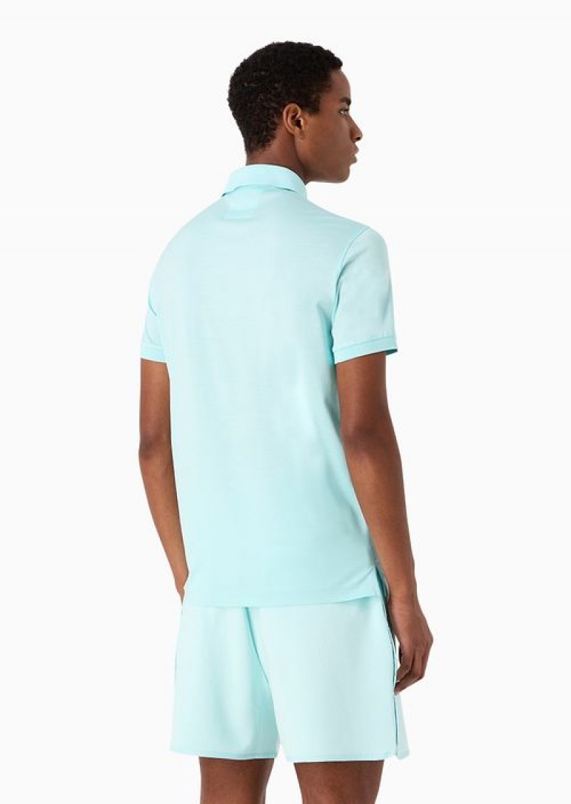 Azure Emporio Armani Asv Lyocell-blend Jersey Polo Shirt | EA-SN58439