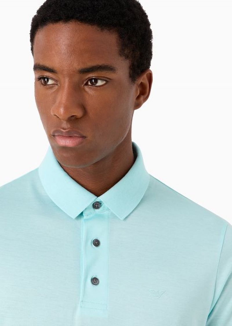 Azure Emporio Armani Asv Lyocell-blend Jersey Polo Shirt | EA-SN58439