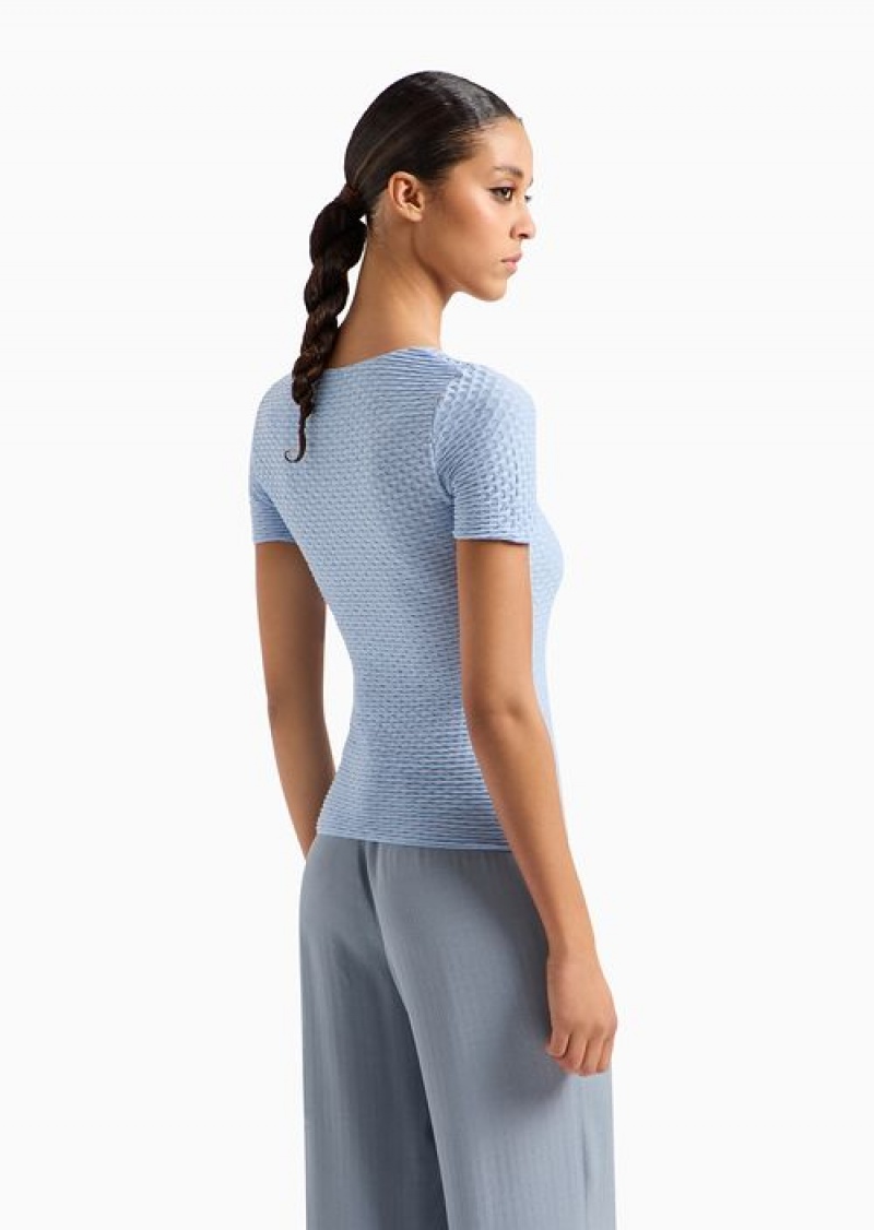 Azure Emporio Armani Asv Short-sleeved Jumper | EA-SN56976