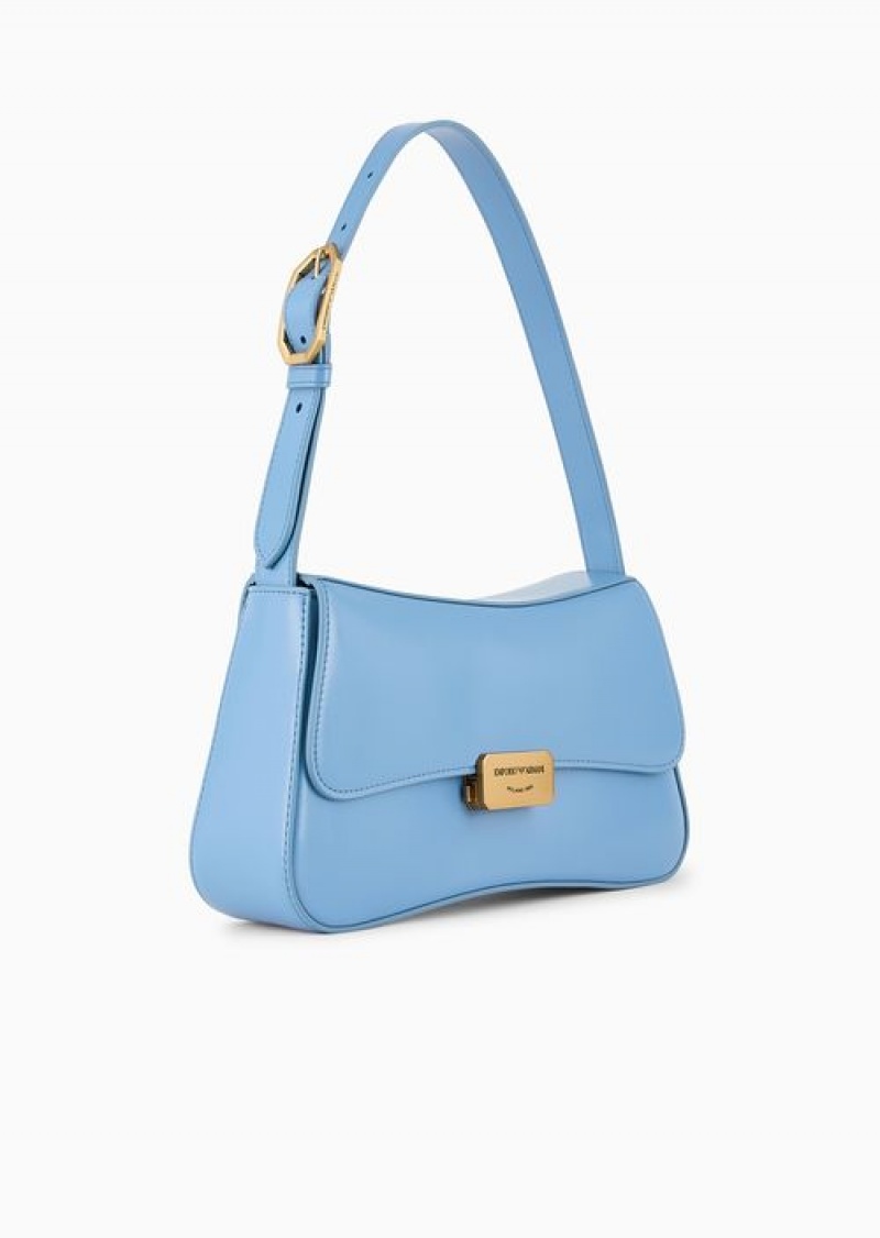 Azure Emporio Armani Brushed-finish Baguette Shoulder Bag | EA-SN57387