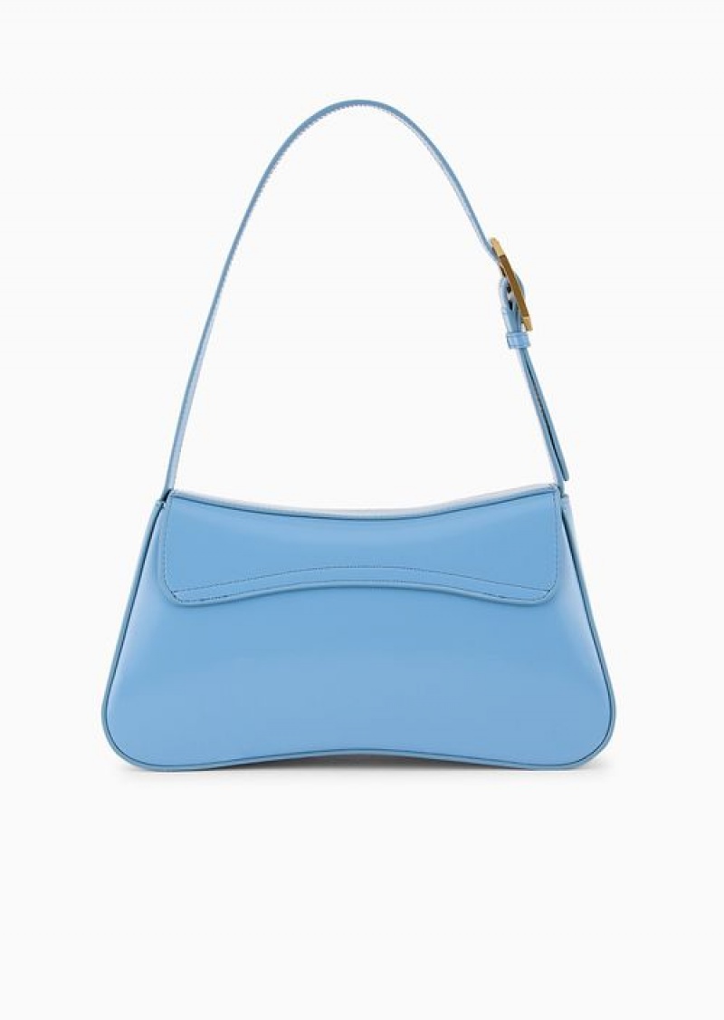 Azure Emporio Armani Brushed-finish Baguette Shoulder Bag | EA-SN57387