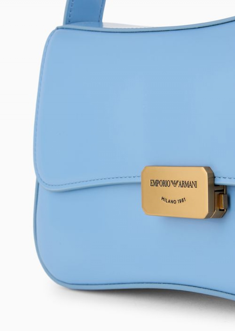 Azure Emporio Armani Brushed-finish Baguette Shoulder Bag | EA-SN57387