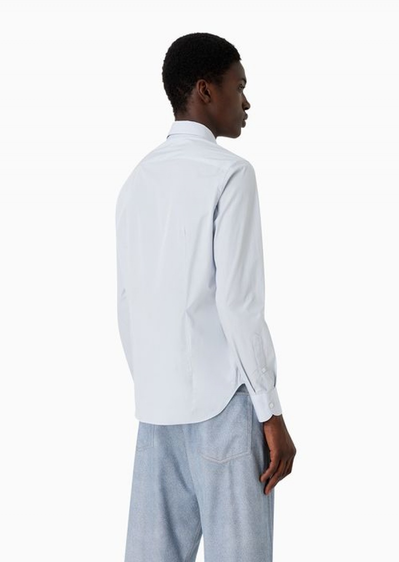 Azure Emporio Armani Cotton Poplin Shirt With Embossed Ea Embroidery | EA-SN57873