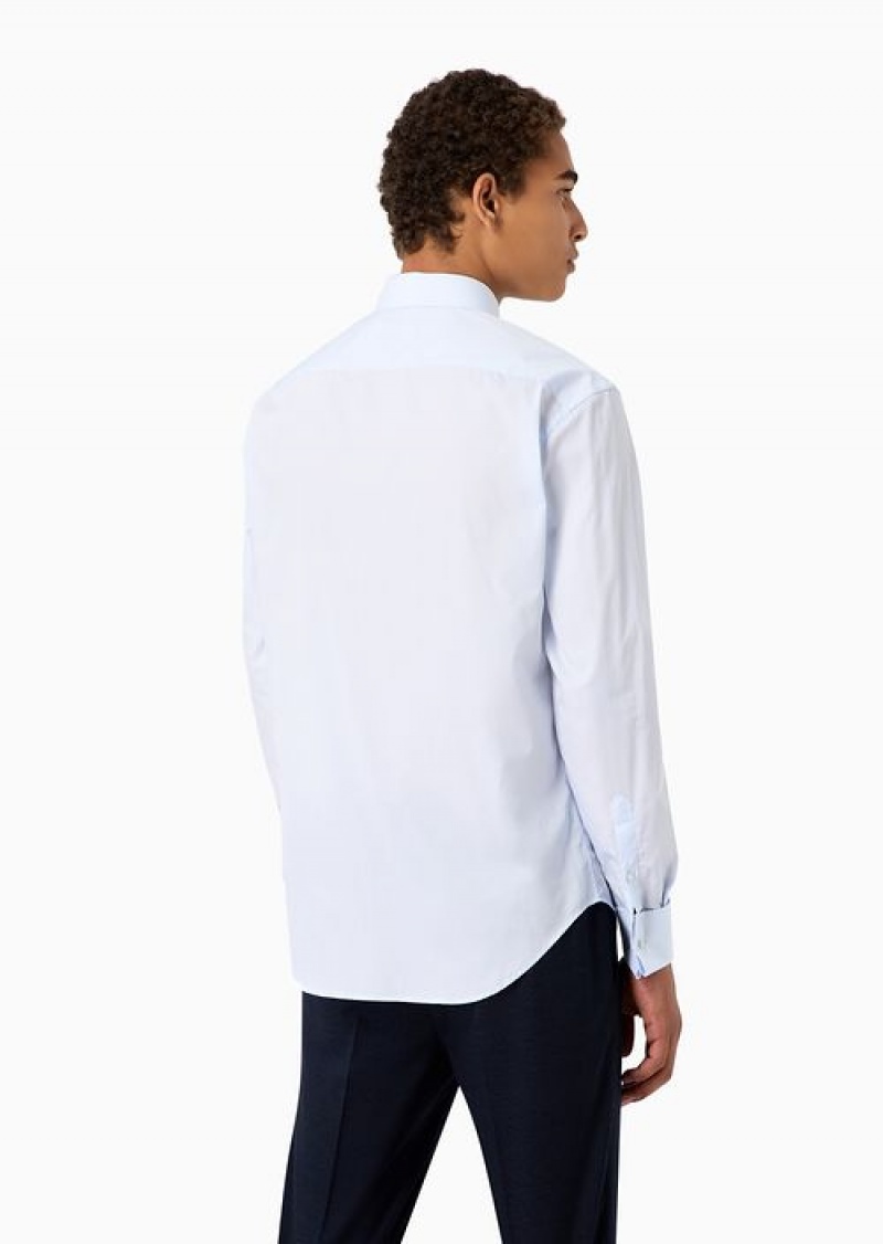 Azure Emporio Armani Cotton-poplin Shirt With Classic Collar | EA-SN57909