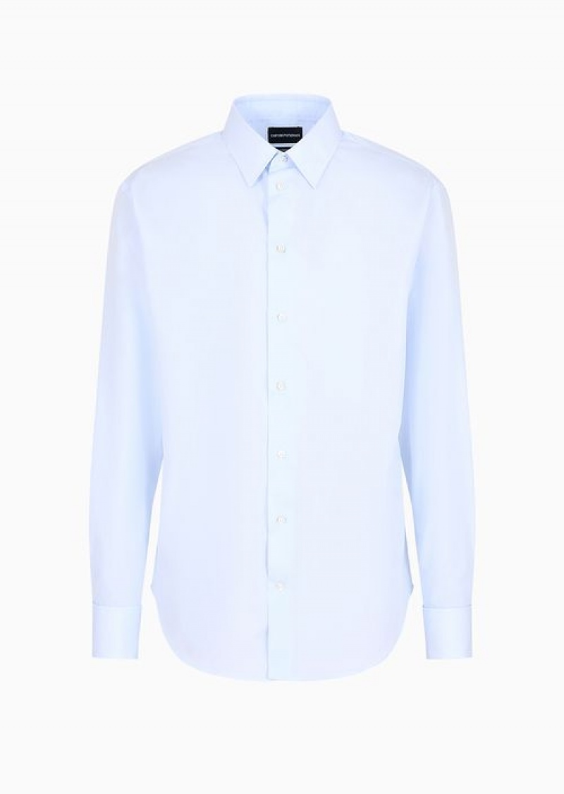 Azure Emporio Armani Cotton-poplin Shirt With Classic Collar | EA-SN57909