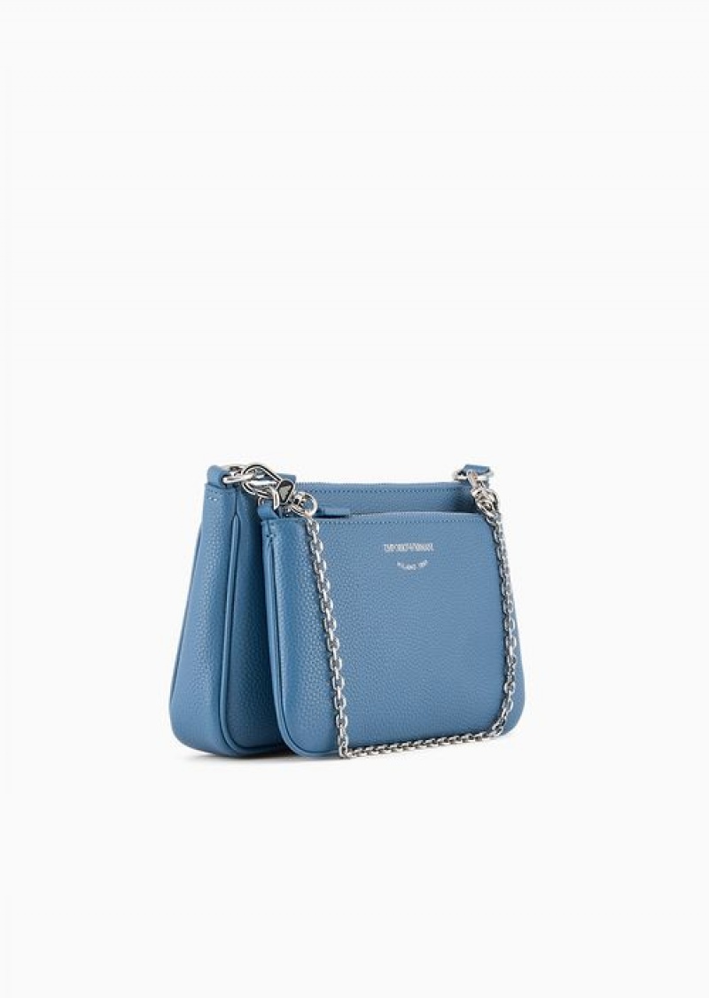 Azure Emporio Armani Deer-print Double Mini Bag With Shoulder Strap | EA-SN57401