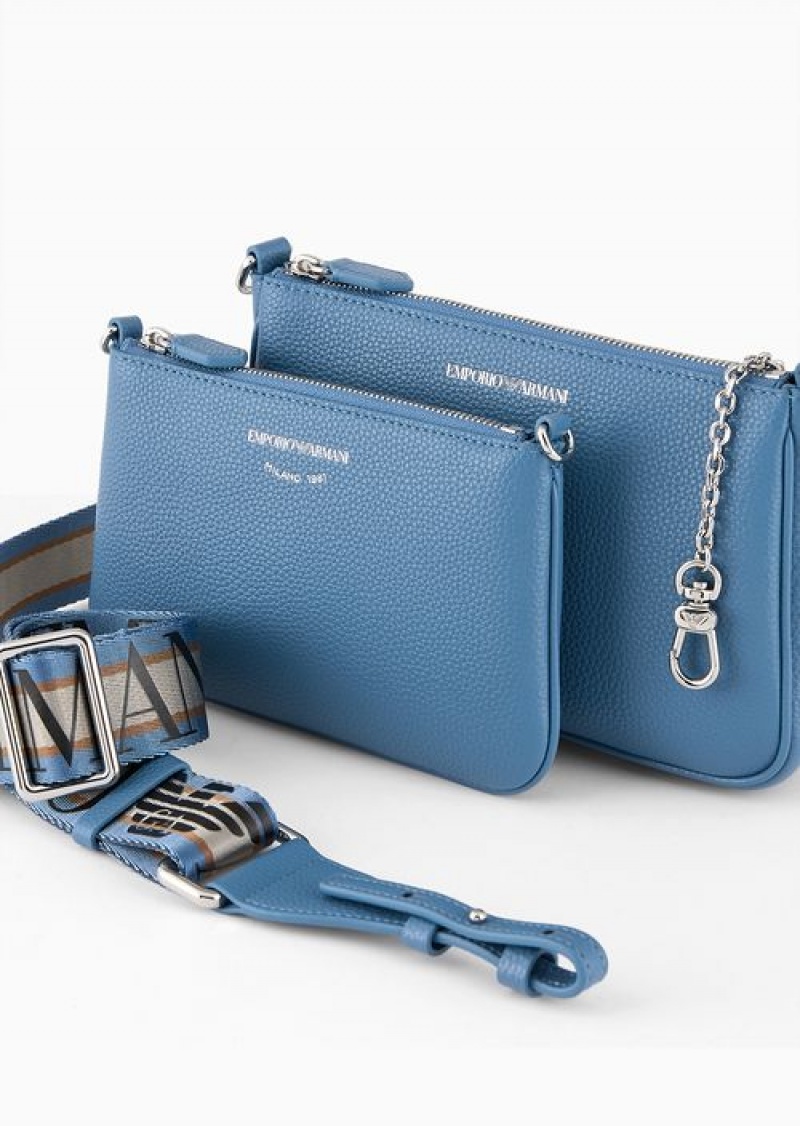 Azure Emporio Armani Deer-print Double Mini Bag With Shoulder Strap | EA-SN57401