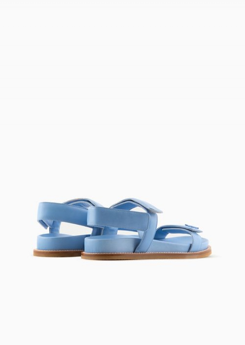 Azure Emporio Armani Double-band Sandals In Nappa Leather With Ea Logo | EA-SN57172