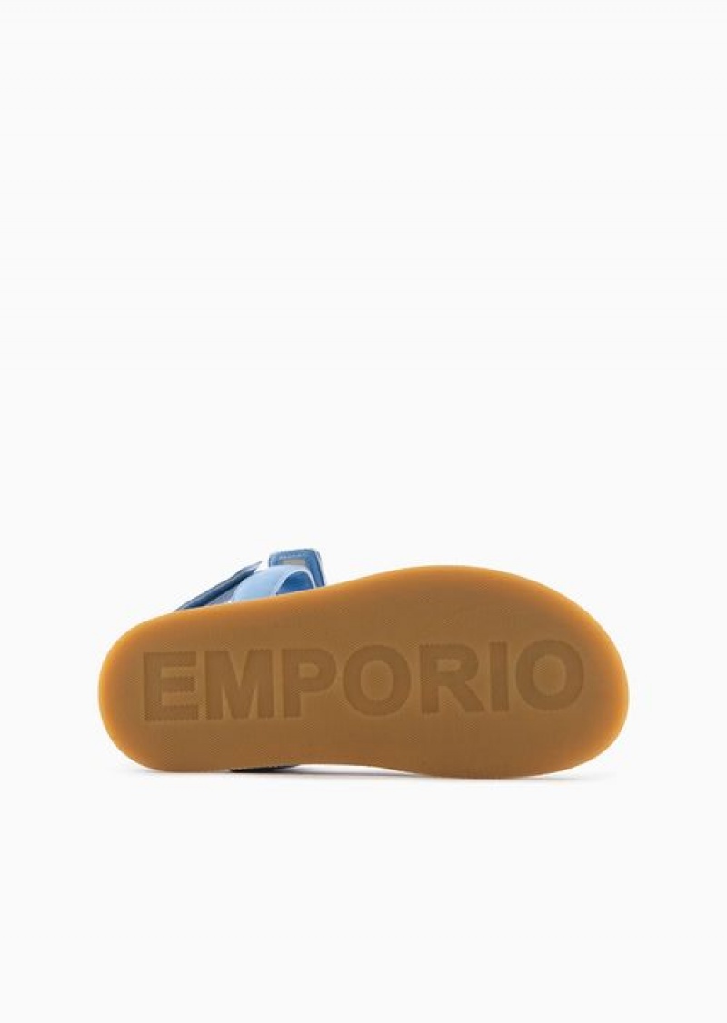 Azure Emporio Armani Double-band Sandals In Nappa Leather With Ea Logo | EA-SN57172