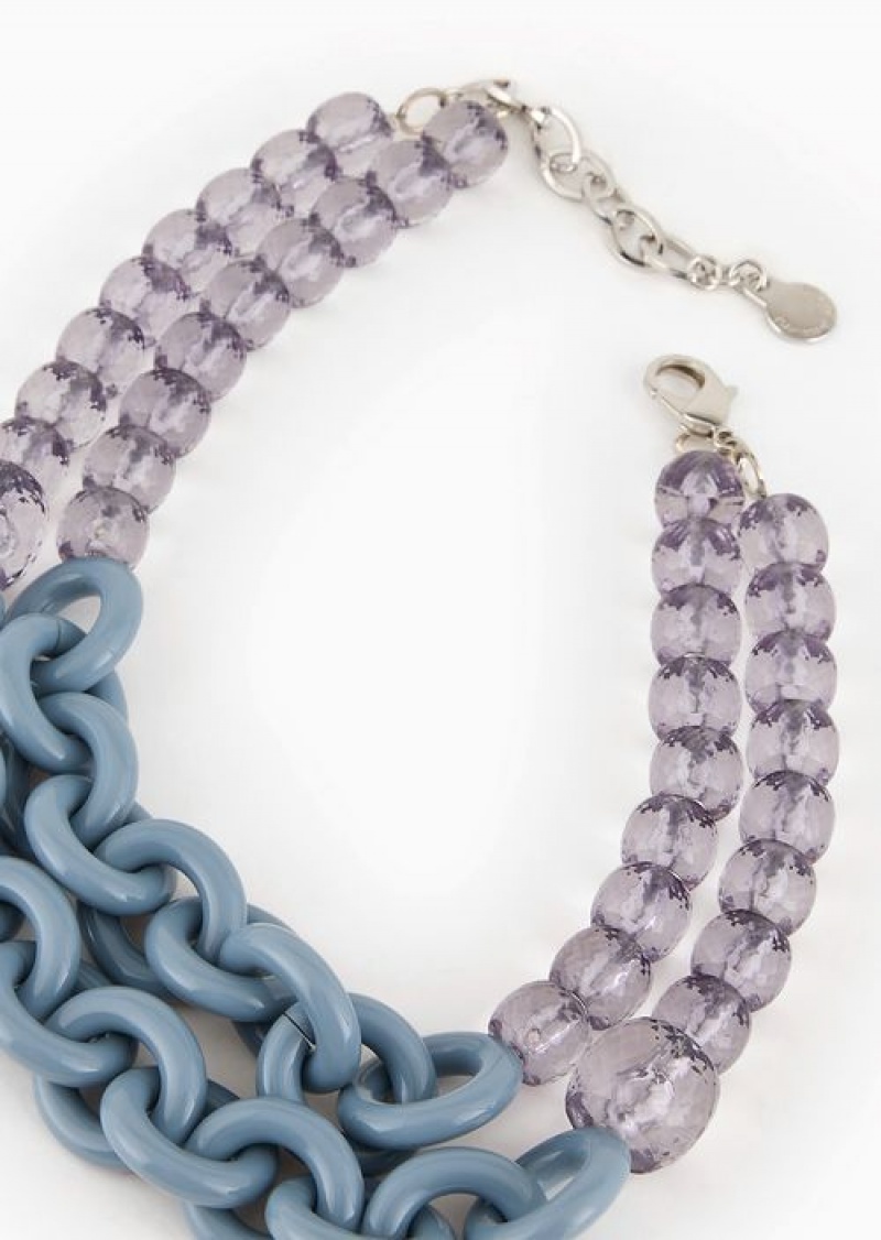 Azure Emporio Armani Double-strand Oversize Choker With Chain Detail | EA-SN57571