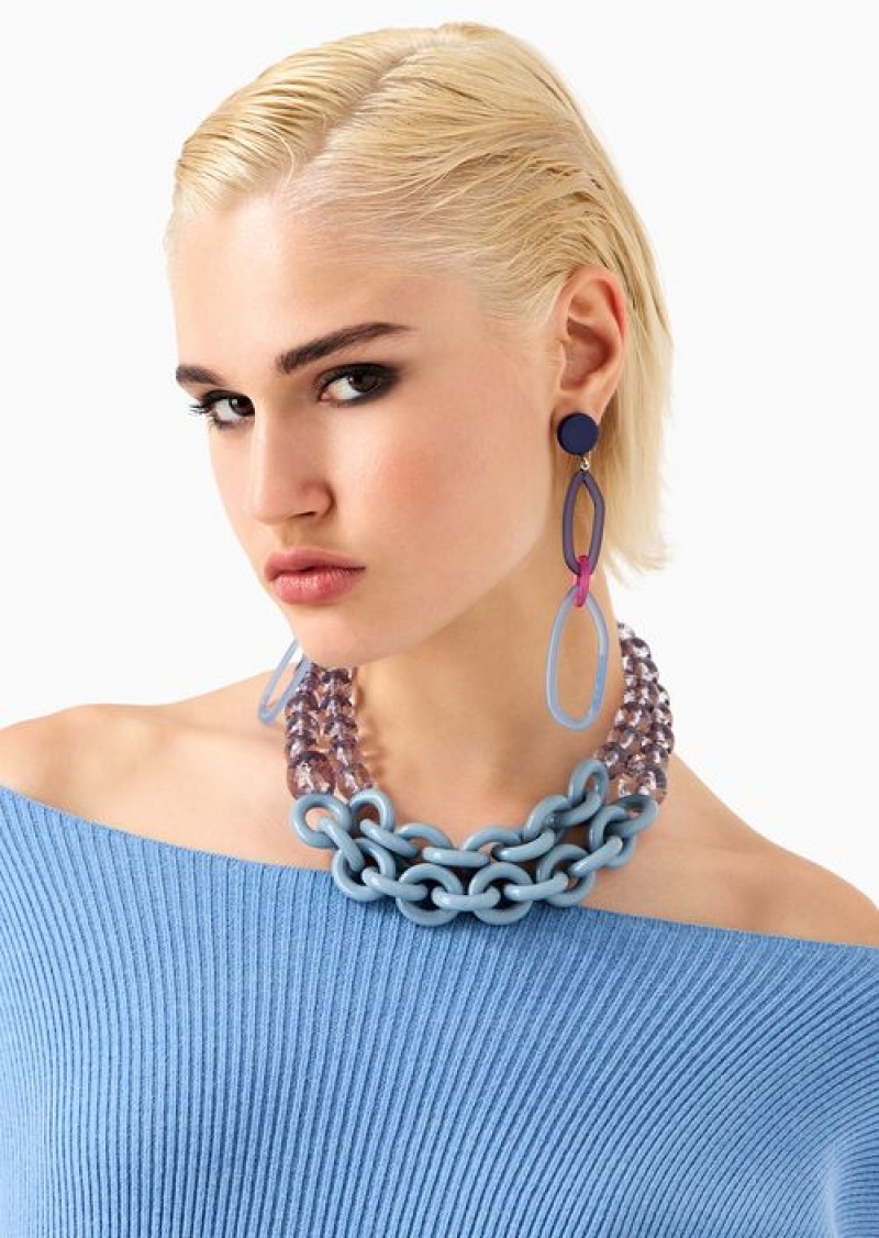 Azure Emporio Armani Double-strand Oversize Choker With Chain Detail | EA-SN57571