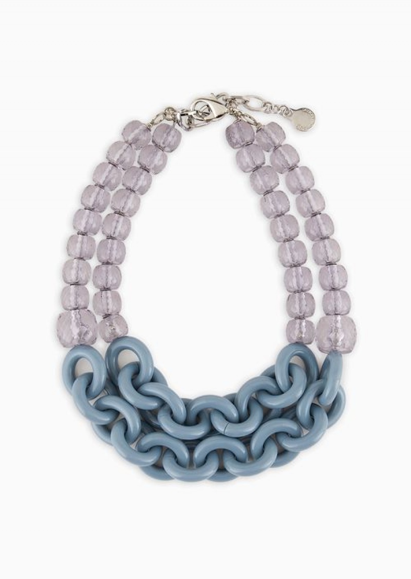 Azure Emporio Armani Double-strand Oversize Choker With Chain Detail | EA-SN57571