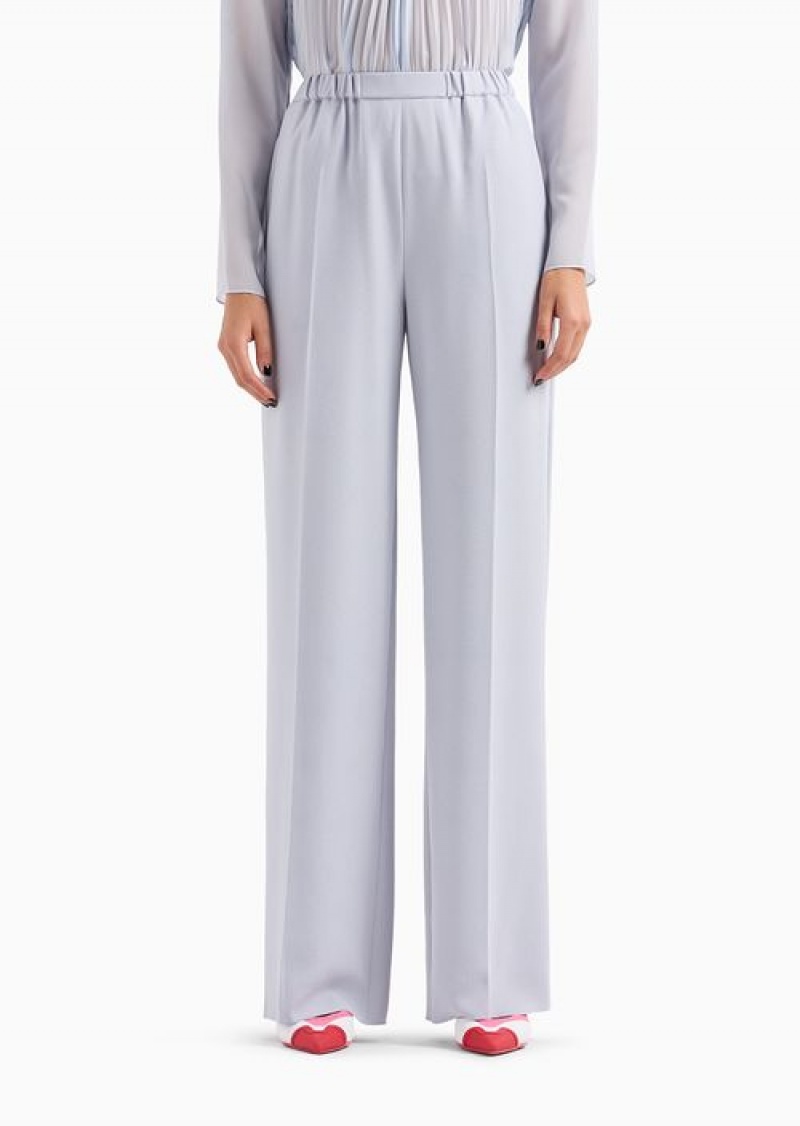 Azure Emporio Armani Frisottino Palazzo Trousers With Elasticated Waist | EA-SN56844