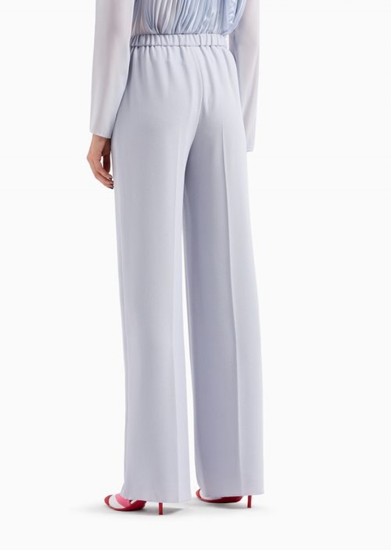 Azure Emporio Armani Frisottino Palazzo Trousers With Elasticated Waist | EA-SN56844