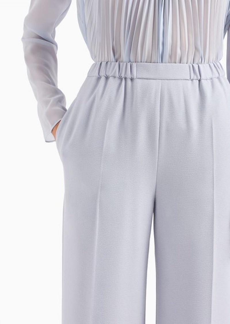 Azure Emporio Armani Frisottino Palazzo Trousers With Elasticated Waist | EA-SN56844