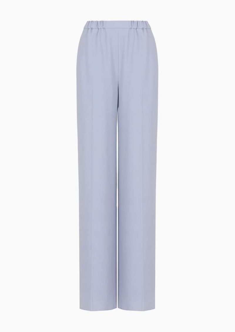 Azure Emporio Armani Frisottino Palazzo Trousers With Elasticated Waist | EA-SN56844