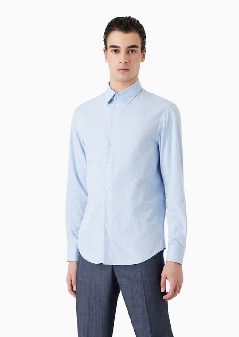 Azure Emporio Armani Geometric Jacquard Shirt | EA-SN57922