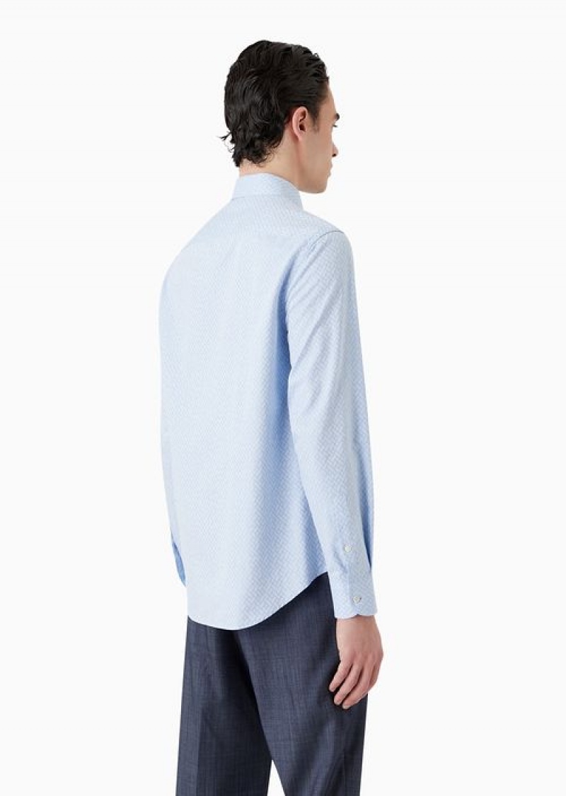 Azure Emporio Armani Geometric Jacquard Shirt | EA-SN57922