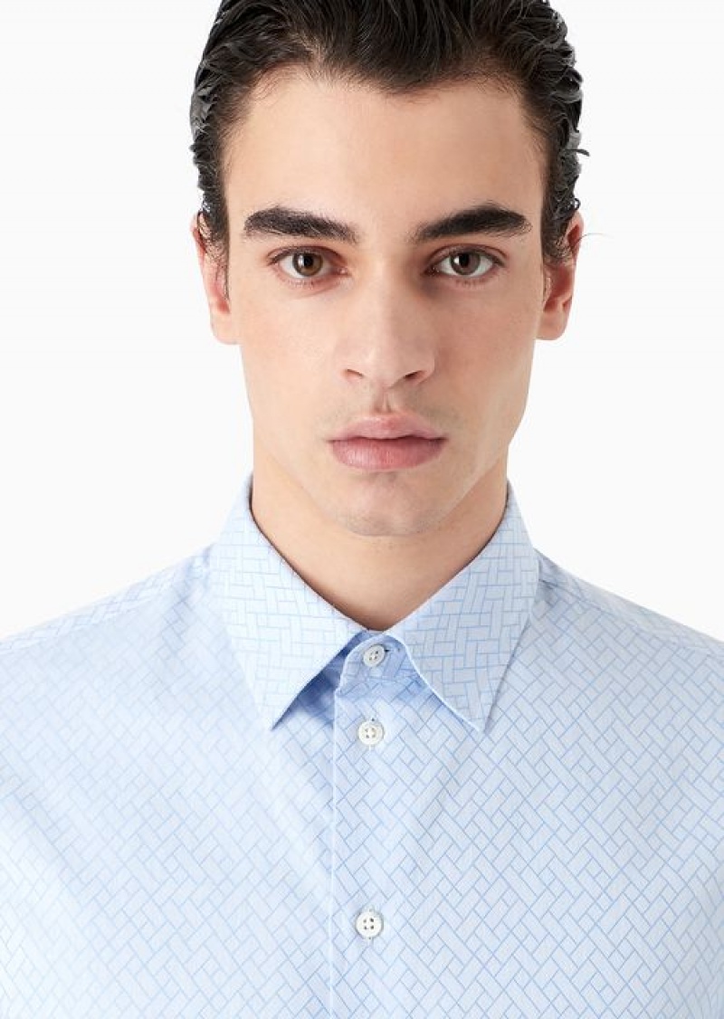 Azure Emporio Armani Geometric Jacquard Shirt | EA-SN57922