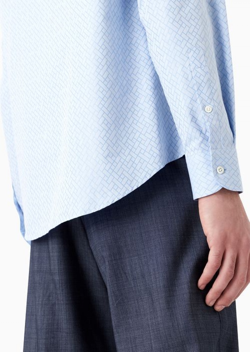 Azure Emporio Armani Geometric Jacquard Shirt | EA-SN57922