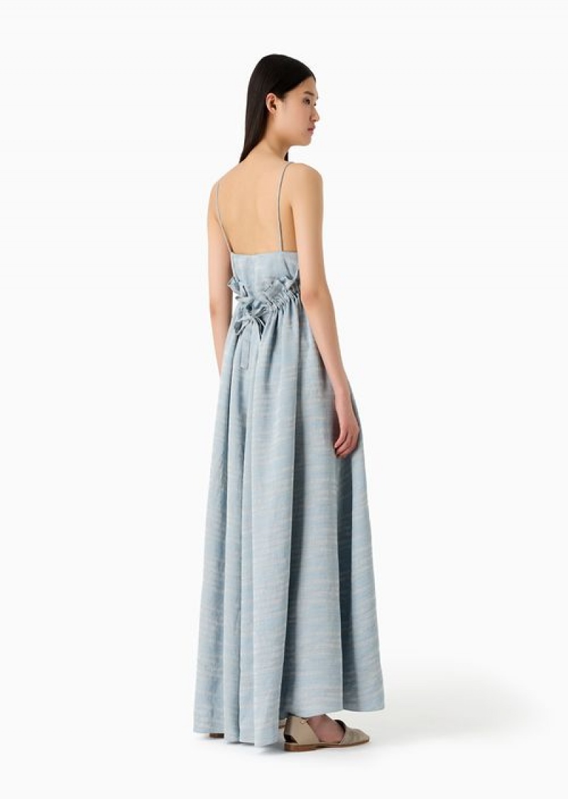 Azure Emporio Armani Icon Linen-blend Dress With Wavy Jacquard Motif | EA-SN56558