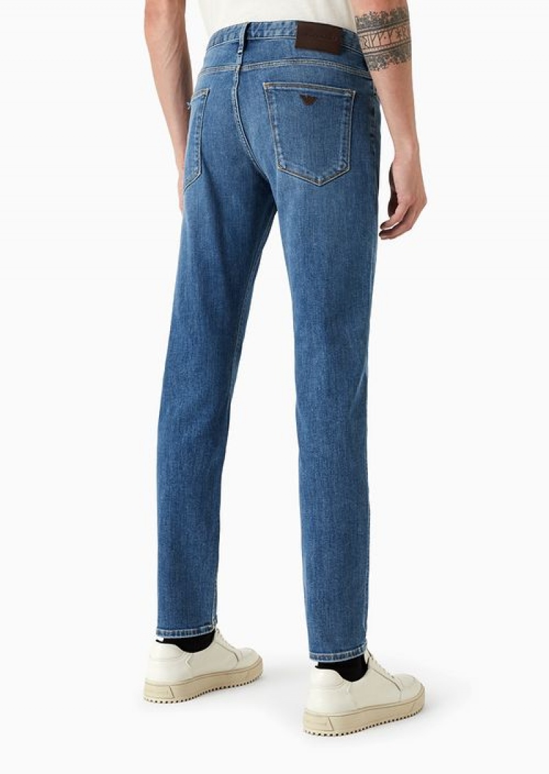 Azure Emporio Armani J06 Slim-fit, Washed, 11.5 Oz Comfort-denim Jeans | EA-SN58012