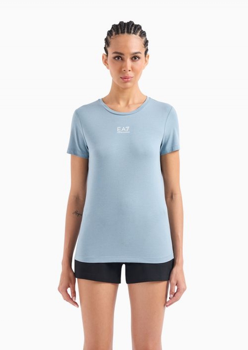 Azure Emporio Armani Logo Series Crew-neck T-shirt In An Asv Organic-cotton Blend | EA7-SN59671