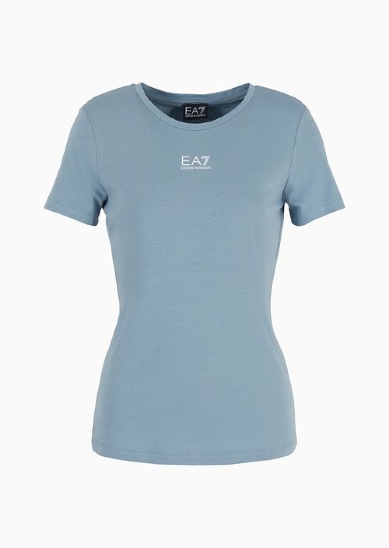 Azure Emporio Armani Logo Series Crew-neck T-shirt In An Asv Organic-cotton Blend | EA7-SN59671