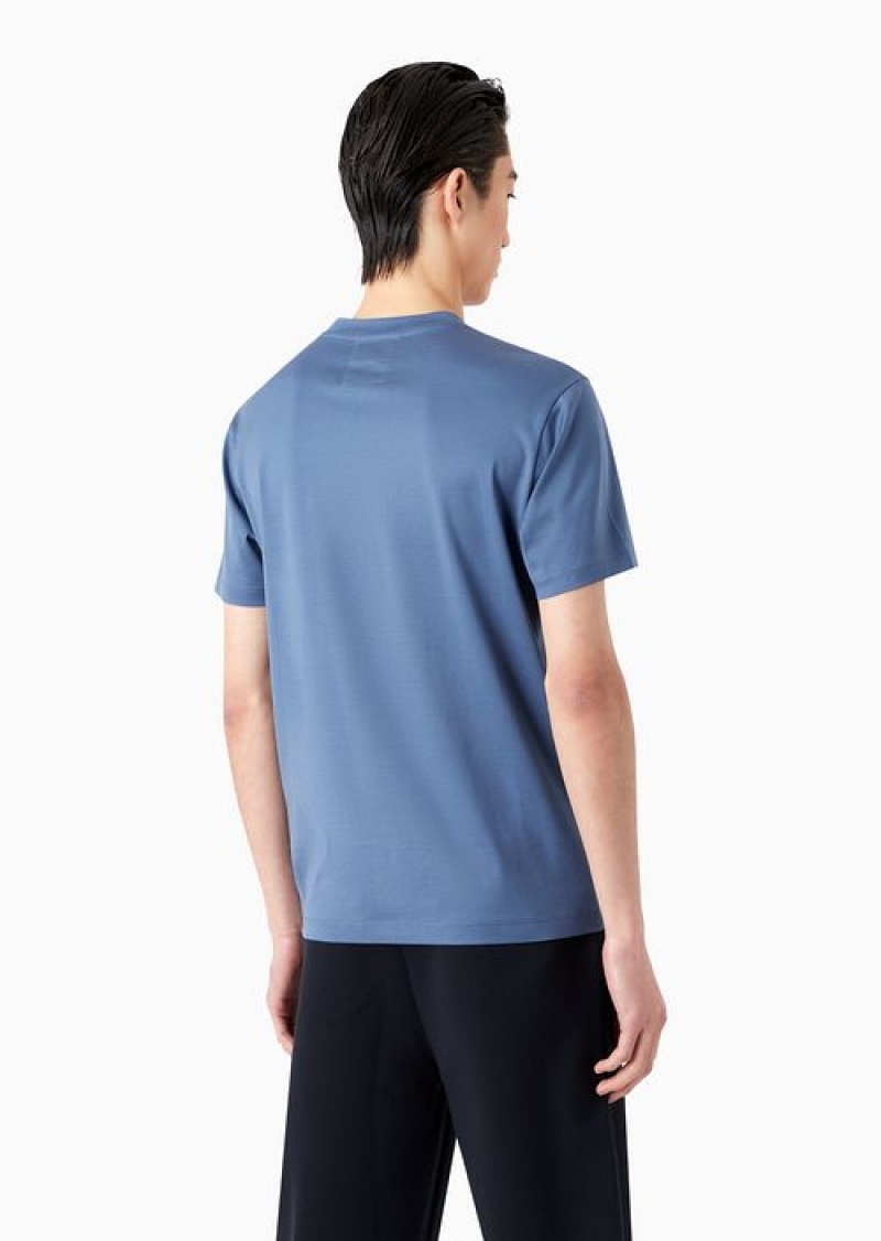 Azure Emporio Armani Lyocell-blend Jersey T-shirt With Asv Micro Logo Lettering | EA-SN58595