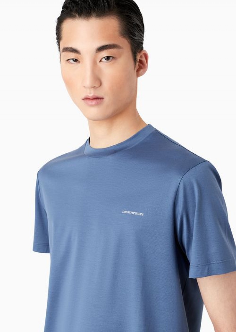 Azure Emporio Armani Lyocell-blend Jersey T-shirt With Asv Micro Logo Lettering | EA-SN58595