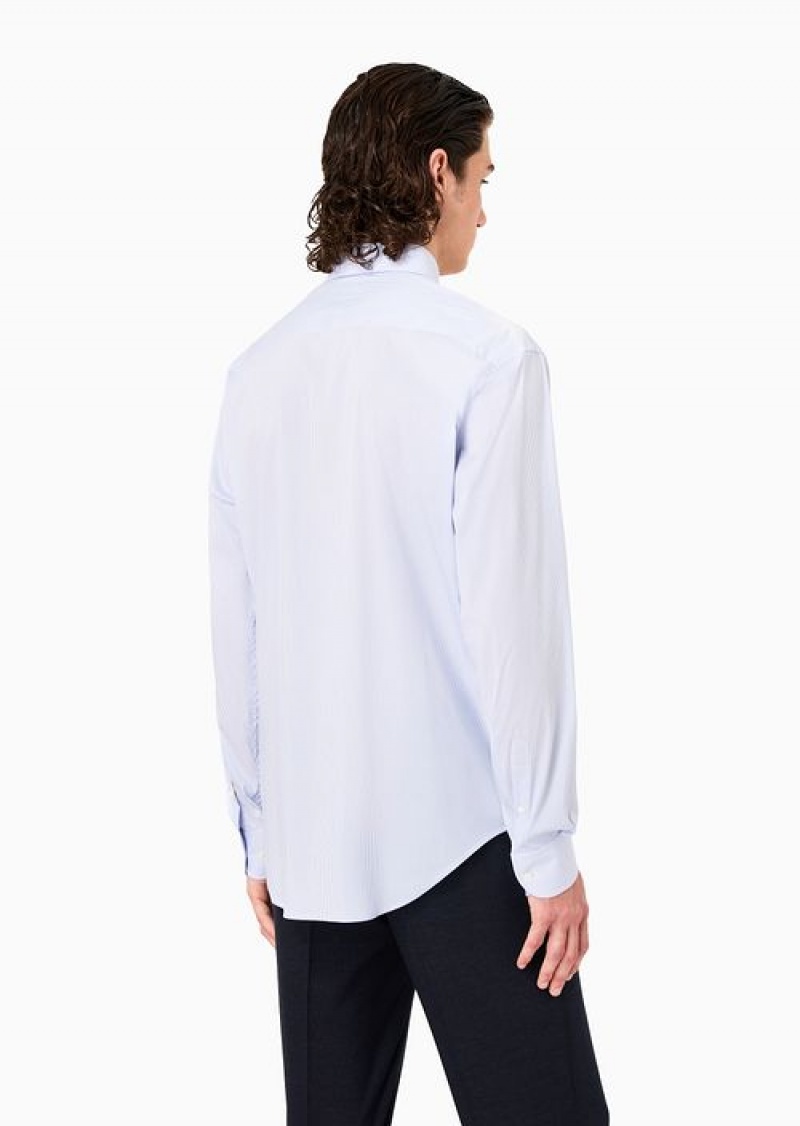 Azure Emporio Armani Modern-fit Shirt With French Collar, In Stretch Cotton With Fine Jacquard Stripes | EA-SN57934