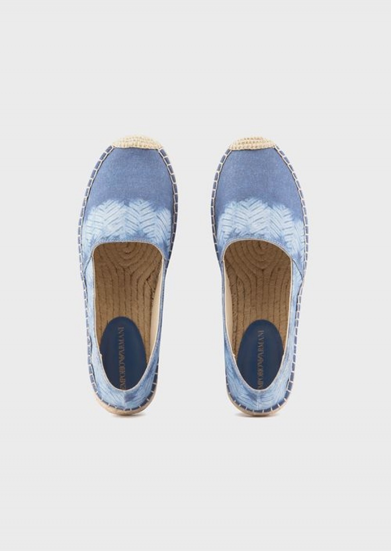 Azure Emporio Armani Printed Canvas Espadrilles | EA-SN57164