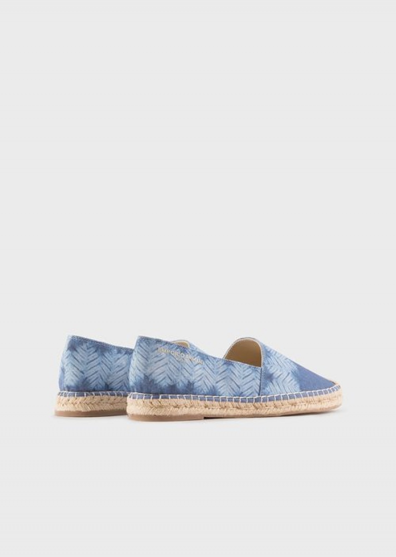 Azure Emporio Armani Printed Canvas Espadrilles | EA-SN57164