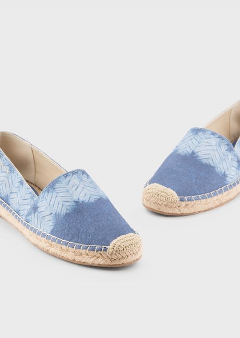 Azure Emporio Armani Printed Canvas Espadrilles | EA-SN57164