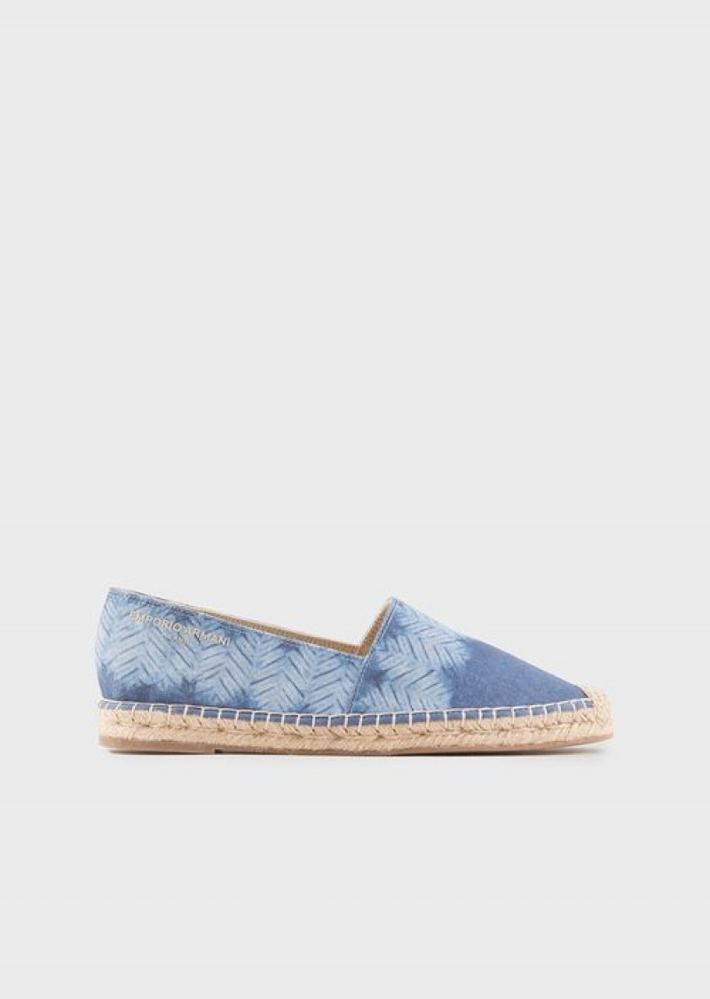 Azure Emporio Armani Printed Canvas Espadrilles | EA-SN57164