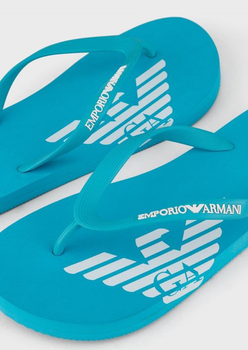 Azure Emporio Armani Rubber Flip-flops With Logo | EA-SN58880